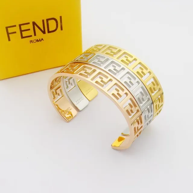 Fendi FF Motif Cutout Gold-Tone Open Cuff Bracelet 6