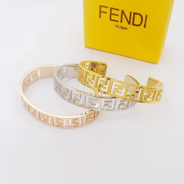 Fendi FF Motif Cutout Gold-Tone Open Cuff Bracelet 7