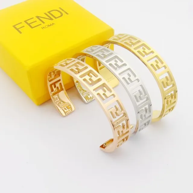 Fendi FF Motif Cutout Gold-Tone Open Cuff Bracelet 8
