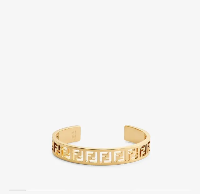 Fendi FF Motif Cutout Gold-Tone Open Cuff Bracelet 9