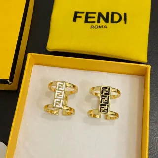 Fendi FF خاتم لون ذهبي أبيض وأسود مينا نطاق مزدوج