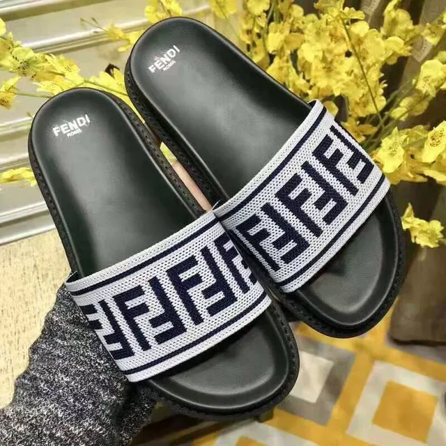 Fendi FF Slide Black and Navy Monogram Slippers 3