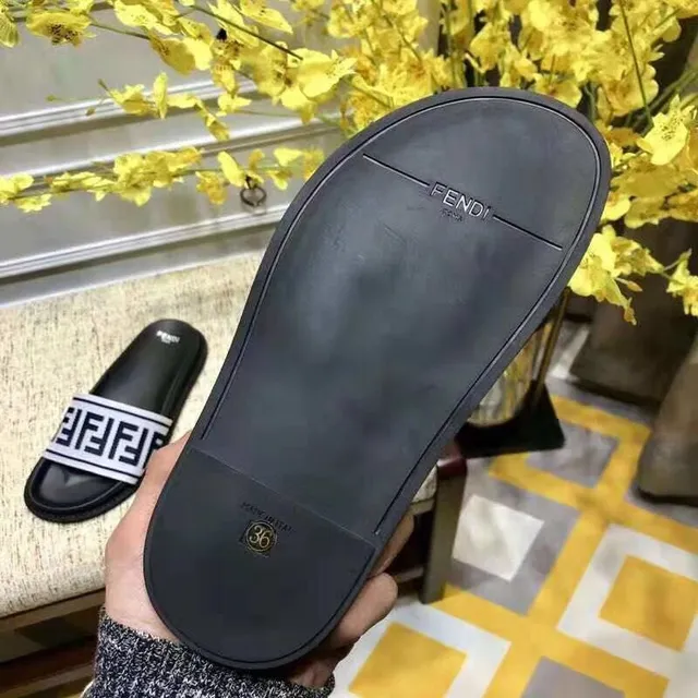 Fendi FF Slide Black and Navy Monogram Slippers 4