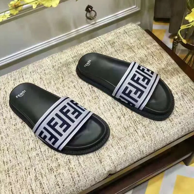 Fendi FF Slide Black and Navy Monogram Slippers 5