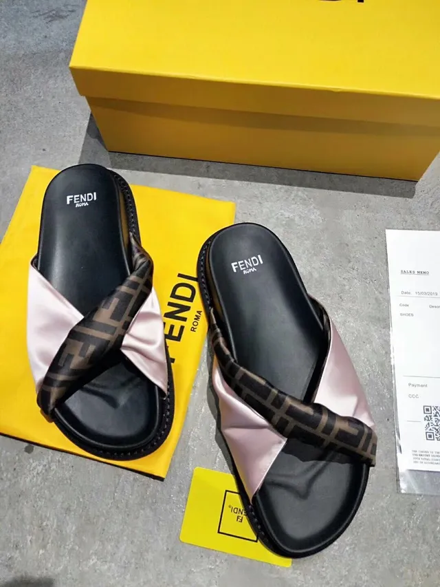 Fendi FF Webbing Slide Black Pink Crisscross Strap Satin Overlay Slippers 3