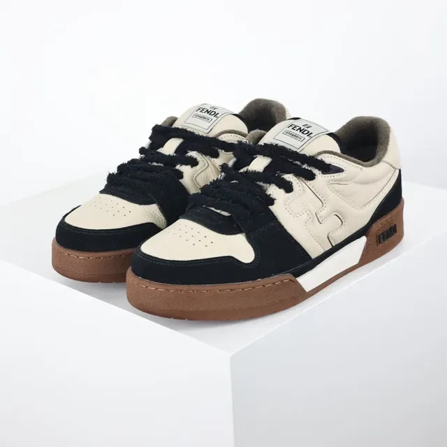 Fendi First Beige/Noir H en forme de superposition latérale cuir-suede de deux tons sneakers lifestyle 2