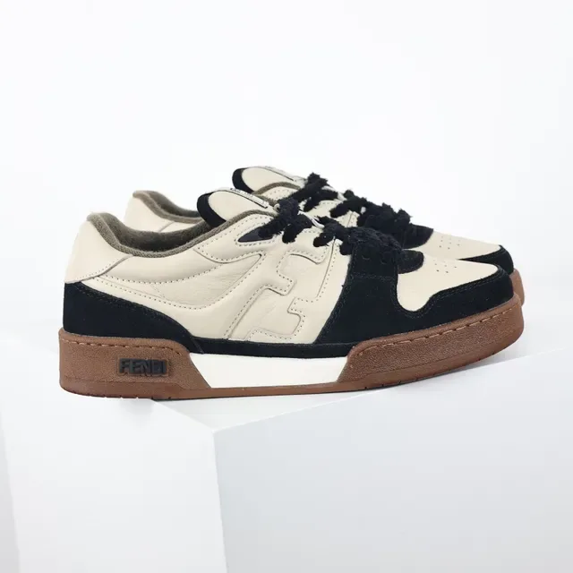 Fendi First Beige/Noir H en forme de superposition latérale cuir-suede de deux tons sneakers lifestyle 3