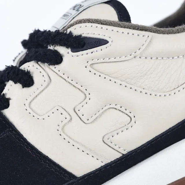Fendi First Beige/Noir H en forme de superposition latérale cuir-suede de deux tons sneakers lifestyle 6