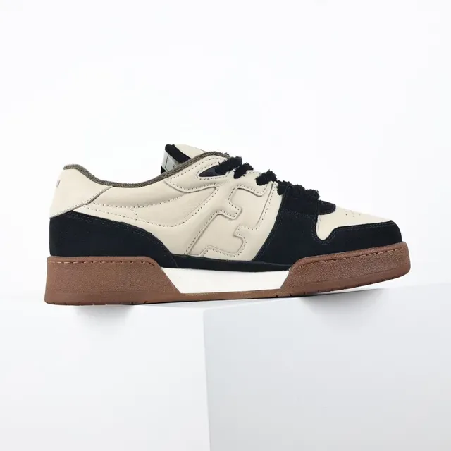 Fendi First Beige/Noir H en forme de superposition latérale cuir-suede de deux tons sneakers lifestyle 7