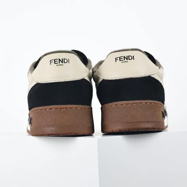 Fendi First Beige/Noir H en forme de superposition latérale cuir-suede de deux tons sneakers lifestyle 8