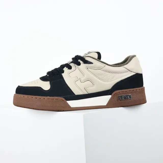 Fendi First Beige/Noir H en forme de superposition latérale cuir-suede de deux tons sneakers lifestyle 9