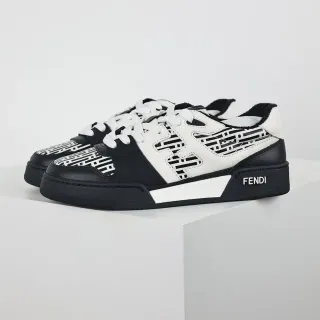 Fendi First 黑白皮革几何莫诺格拉姆镂空生活方式运动鞋