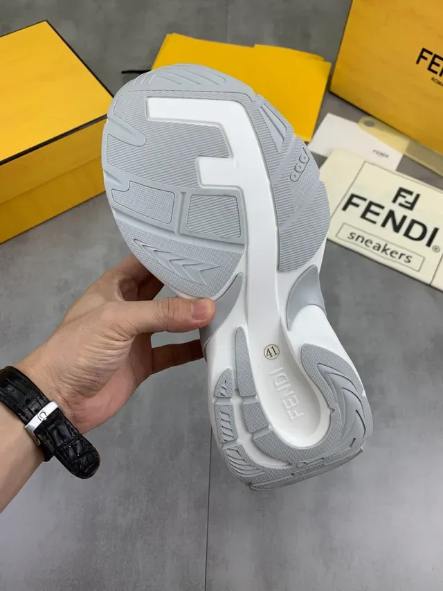 Fendi First White Gray Perforated Monogram Upper Layered Sole Chunky Sneakers 2