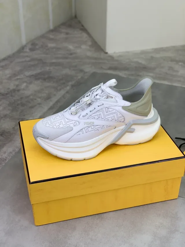 Fendi First White Gray Perforated Monogram Upper Layered Sole Chunky Sneakers 4