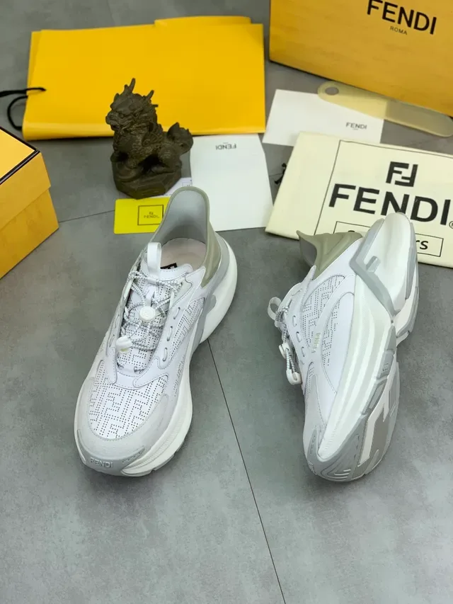 Fendi First White Gray Perforated Monogram Upper Layered Sole Chunky Sneakers 5