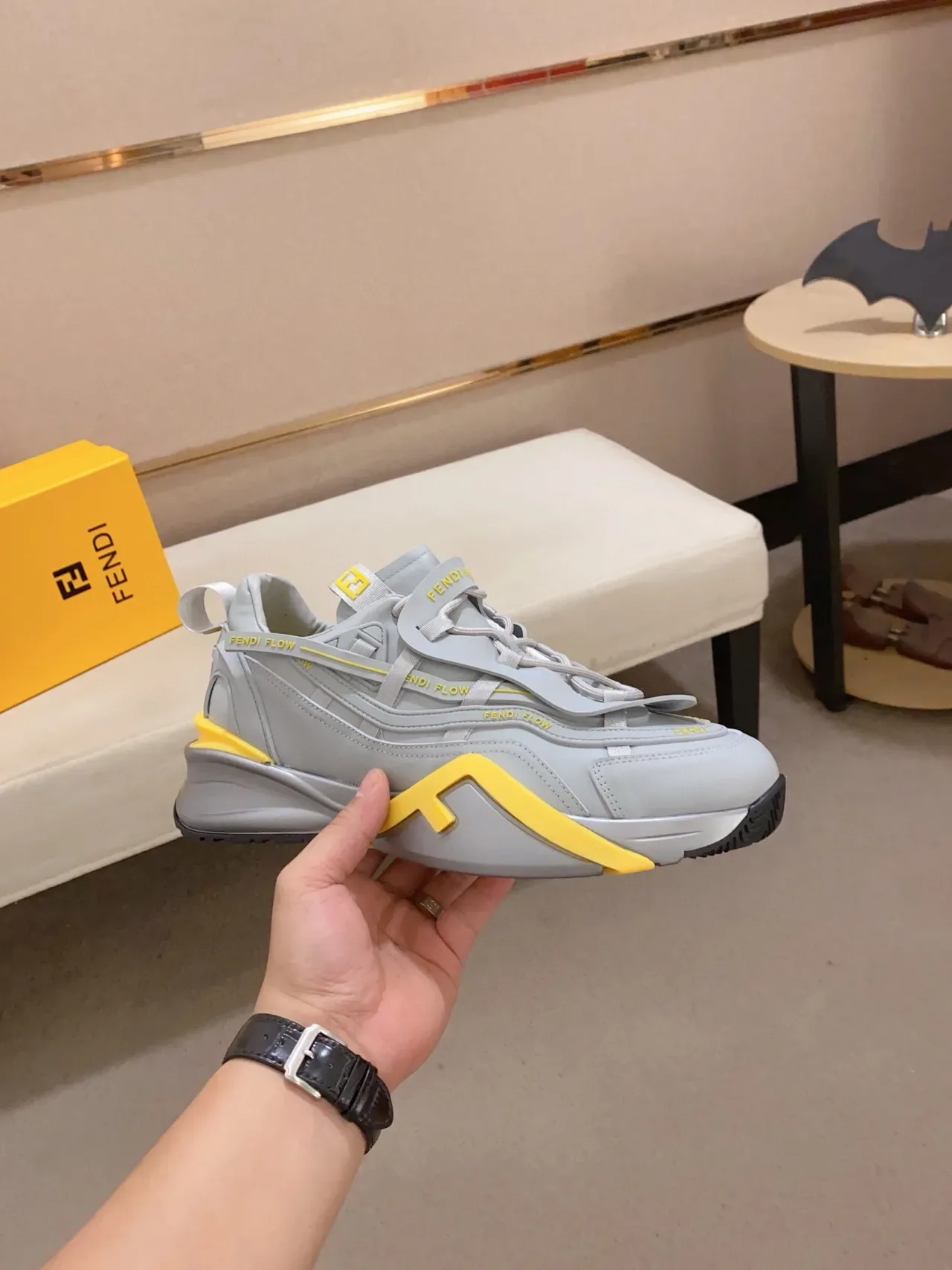 Fendi Flow Gray and Yellow Chunky Sneakers 5