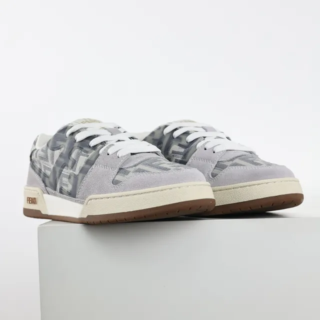 Fendi Cinza Marrom Tênis Lifestyle Low-Top com Superposição de Monograma 3