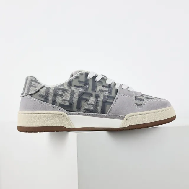 Fendi Cinza Marrom Tênis Lifestyle Low-Top com Superposição de Monograma 7