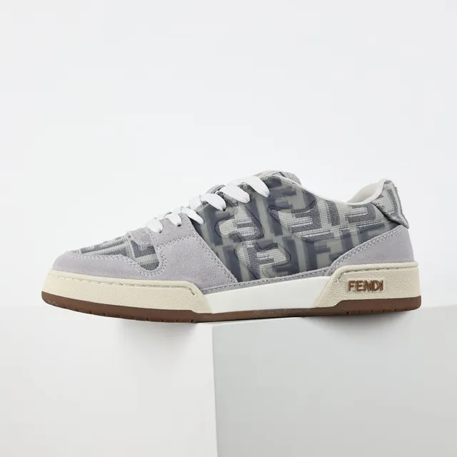 Fendi Cinza Marrom Tênis Lifestyle Low-Top com Superposição de Monograma 9