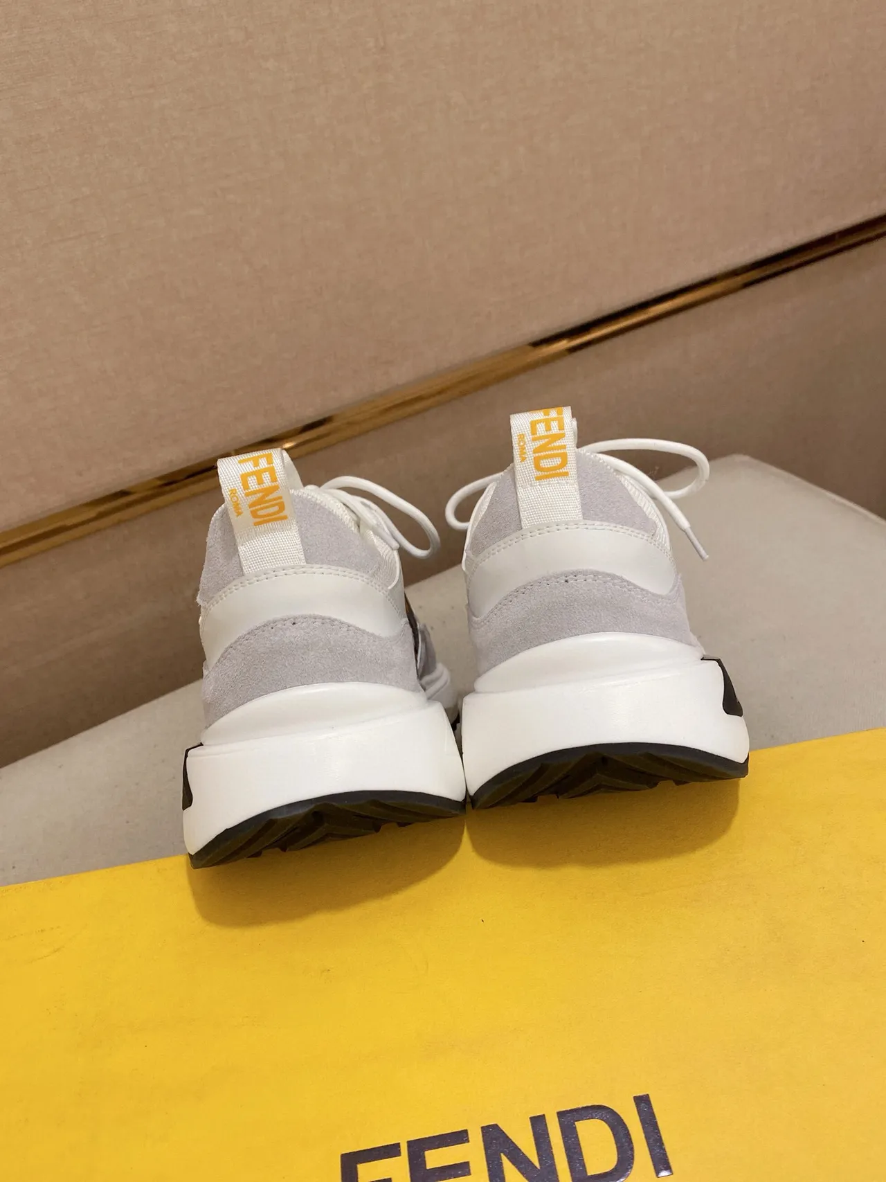 Fendi Gray White Sole FF Monogram Panel Chunky Sneakers 7