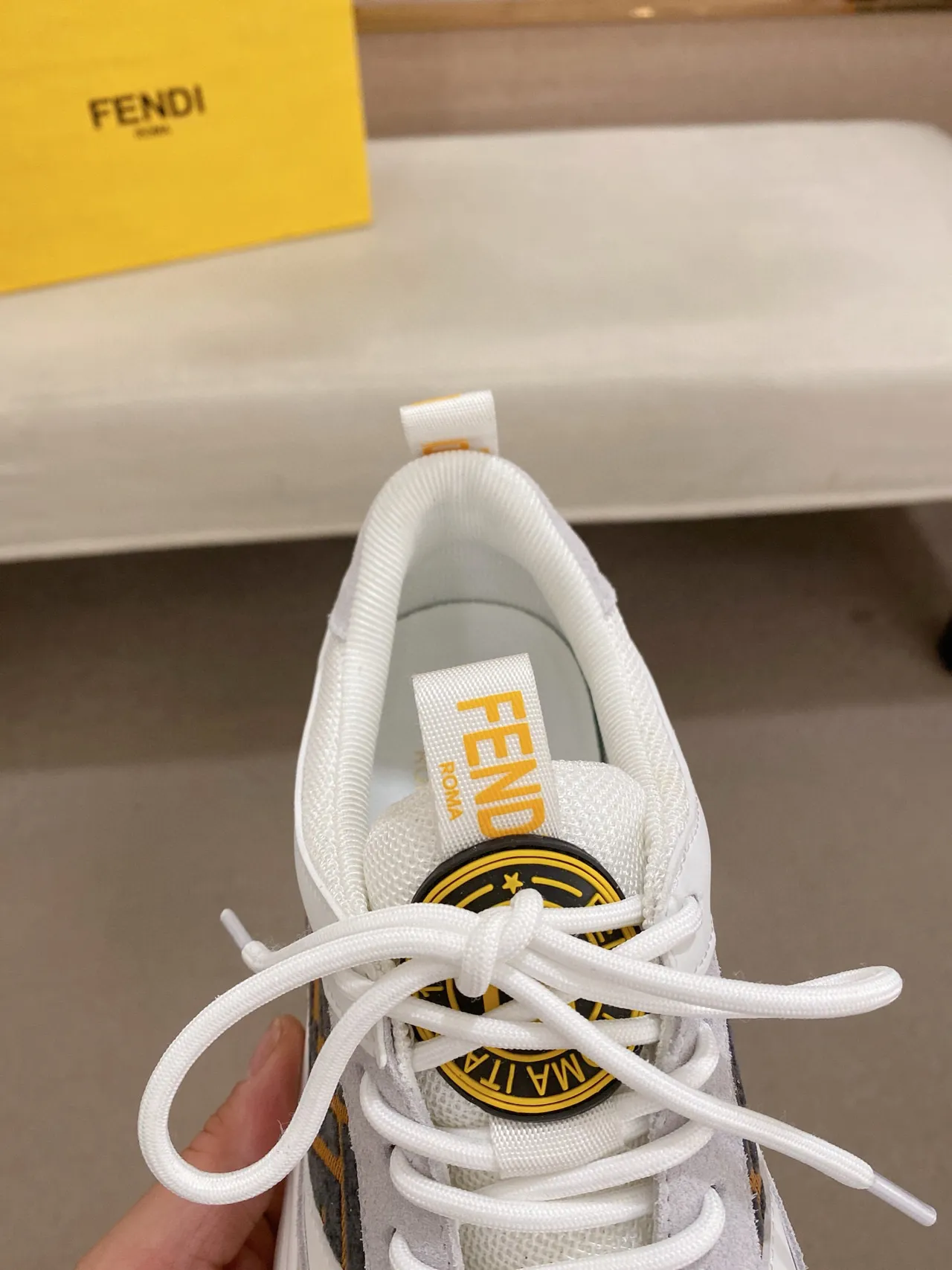 Fendi Gray White Sole FF Monogram Panel Chunky Sneakers 8