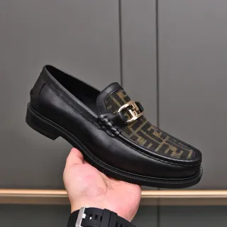 Fendi Horsebit কালো সোনালি চামড়া FF মনোগ্রাম ফ্যাব্রিক প্যানেল লুফার