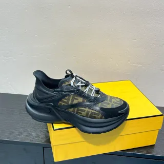 Fendi Run Away أسود بني Monogram Canvas سول منحوتة أحذية رياضية سميكة