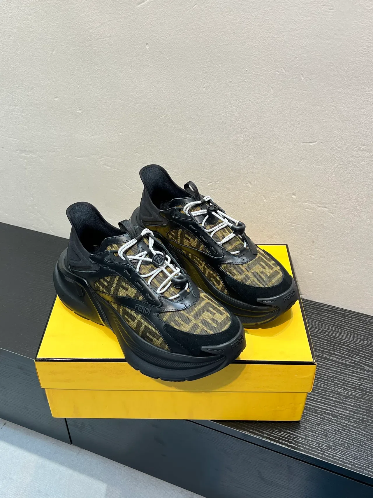 Fendi Run Away Black Brown Monogram Canvas Sculpted Sole Chunky Sneakers 5