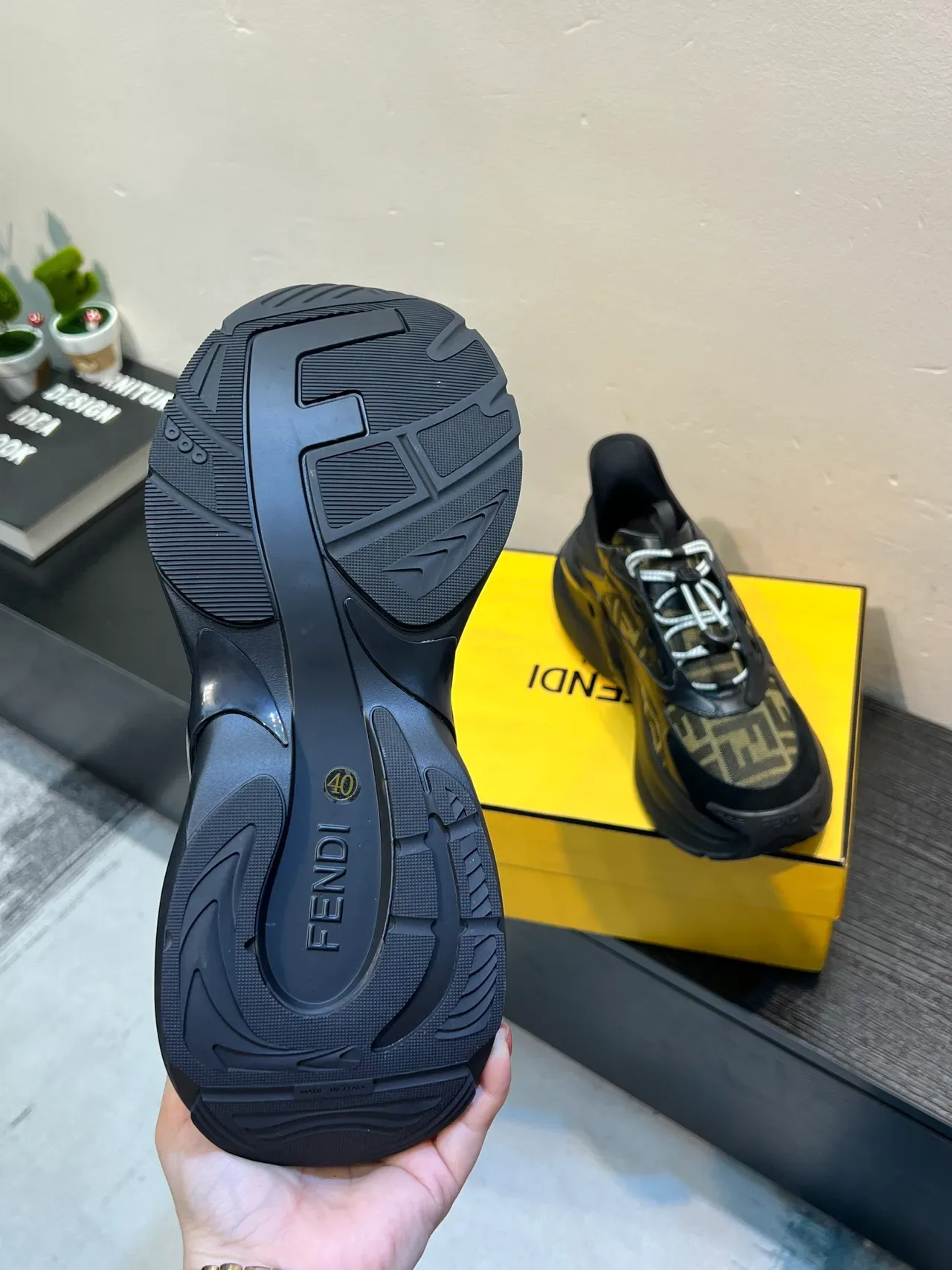 Fendi Run Away Black Brown Monogram Canvas Sculpted Sole Chunky Sneakers 9