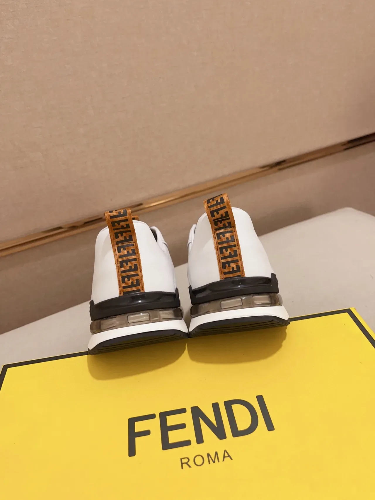 Fendi White Brown Monogram-Print Upper Leather Base Lifestyle Sneakers 3