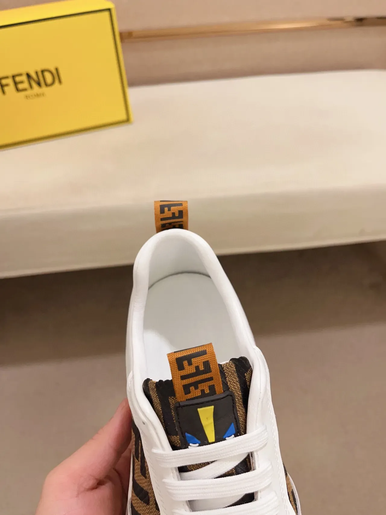 Fendi White Brown Monogram-Print Upper Leather Base Lifestyle Sneakers 5