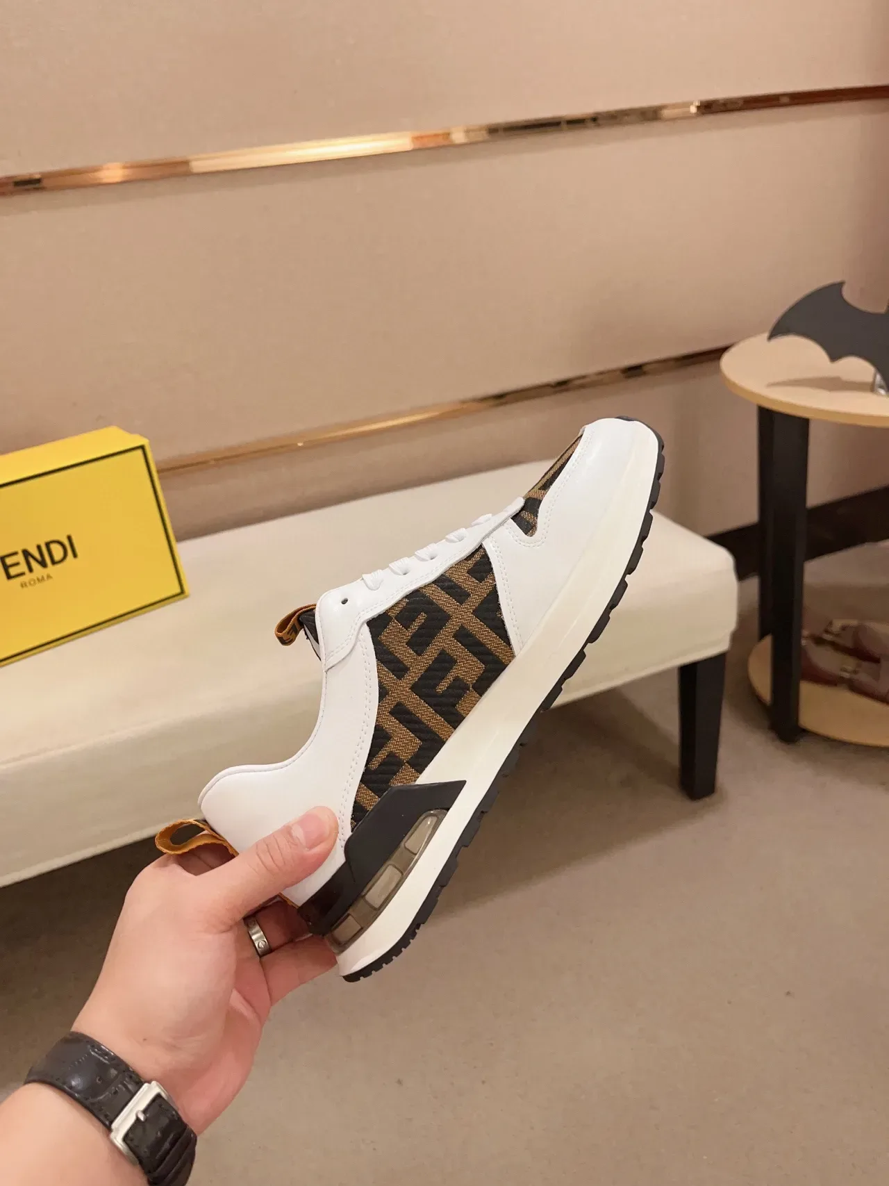 Fendi White Brown Monogram-Print Upper Leather Base Lifestyle Sneakers 6