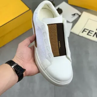 Fendi White Brown Slip-On Perforated Side Panel Lifestyle Sneakers — Fendi Lifestyle Sneakers photo from the Yupoo catalog