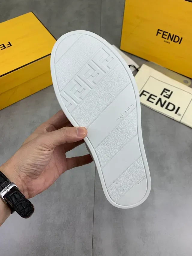 Fendi White Brown Slip-On Perforated Side Panel Lifestyle Sneakers 2