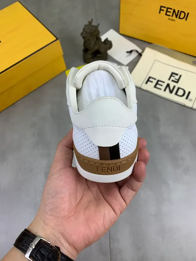 Fendi White Brown Slip-On Perforated Side Panel Lifestyle Sneakers 3