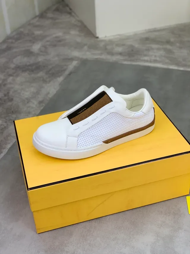 Fendi White Brown Slip-On Perforated Side Panel Lifestyle Sneakers 4