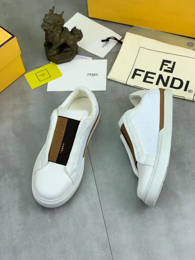 Fendi White Brown Slip-On Perforated Side Panel Lifestyle Sneakers 5