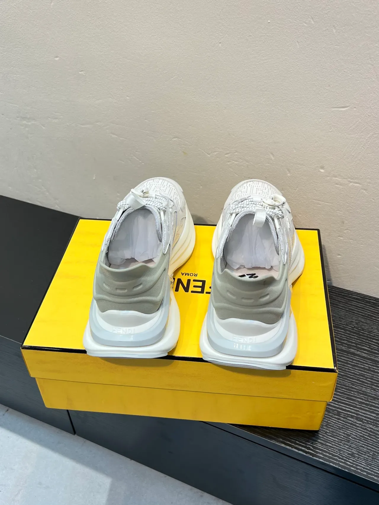 Fendi White Gray Perforated Upper Layered Sole Chunky Sneakers 6