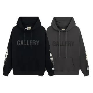 Gallery Dept Flame Sleeve Black Gray Oversized Fit Screen-Printed Chest Logo Hoodie