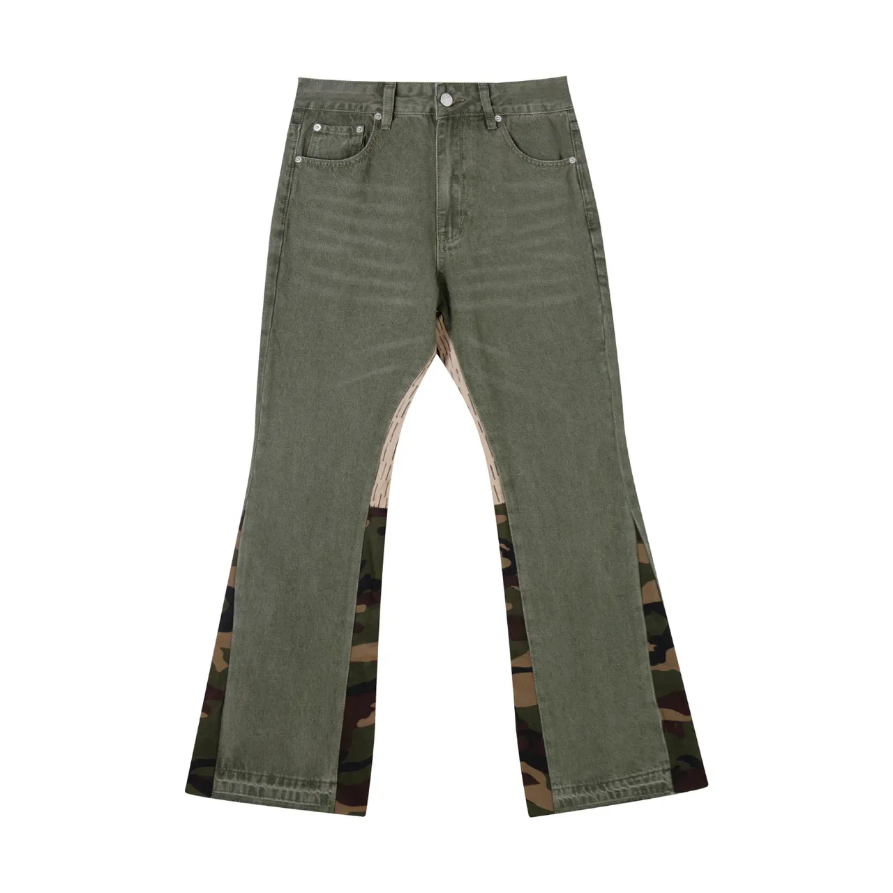 Gallery Dept Vert Olive Camouflage Panneau Latéral Jeans Évasés 3