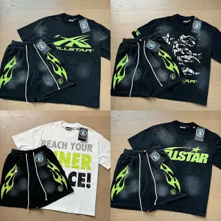 تي شيرت ALLSTAR أسود وأخضر بقصة فضفاضة وطباعة جرافيك