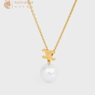 AnOrange Gold White Chain Interlocking Logo Pendant Necklace