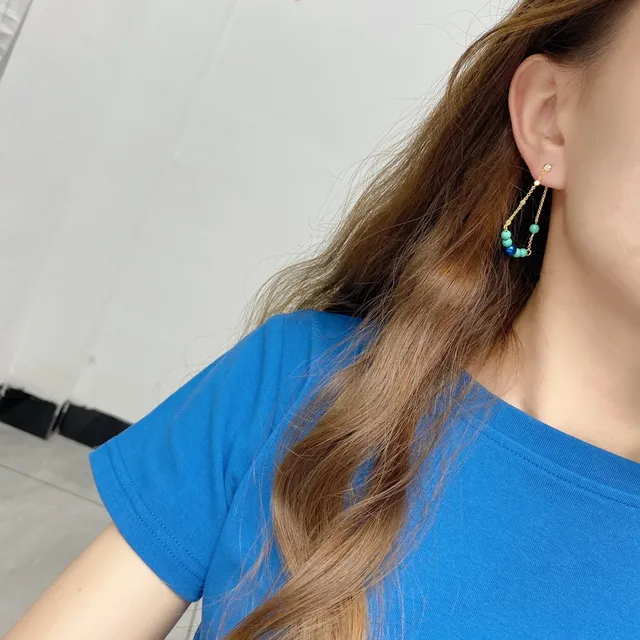 APM Monaco Blue Gold Chain Drop Beaded Dangle Earrings 3