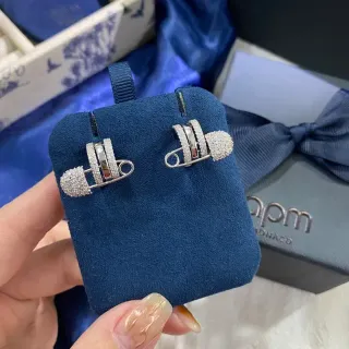 APM Monaco Safety-Pin Pavé Crystal Earrings