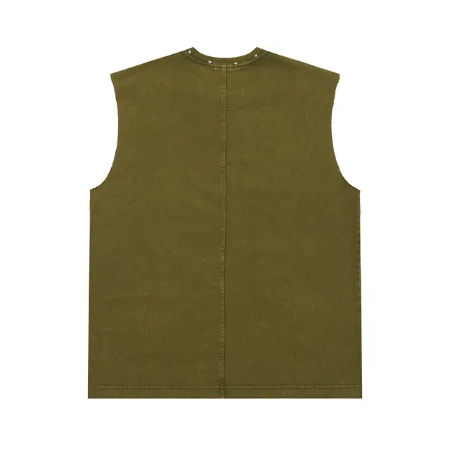 Army Green Black बिना आस्तीन का ग्राफिक-प्रिंट वेस्ट टॉप 8