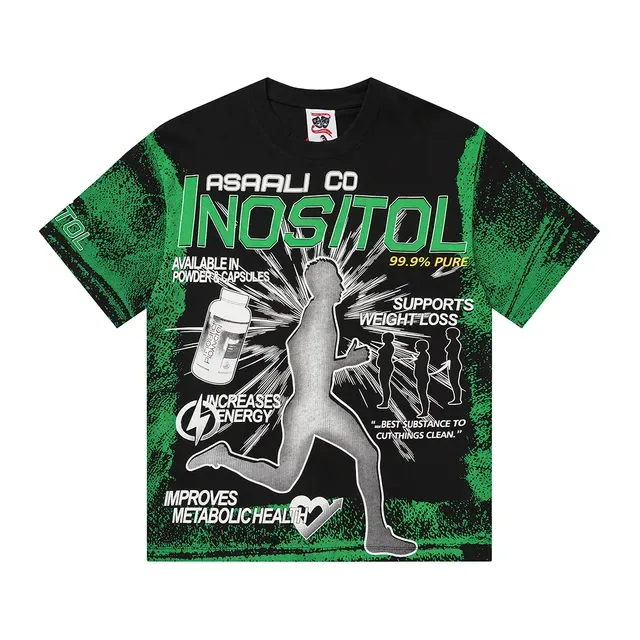 ASAALI CO NOSITOL Graphic-Print Black and Green T-Shirt 3