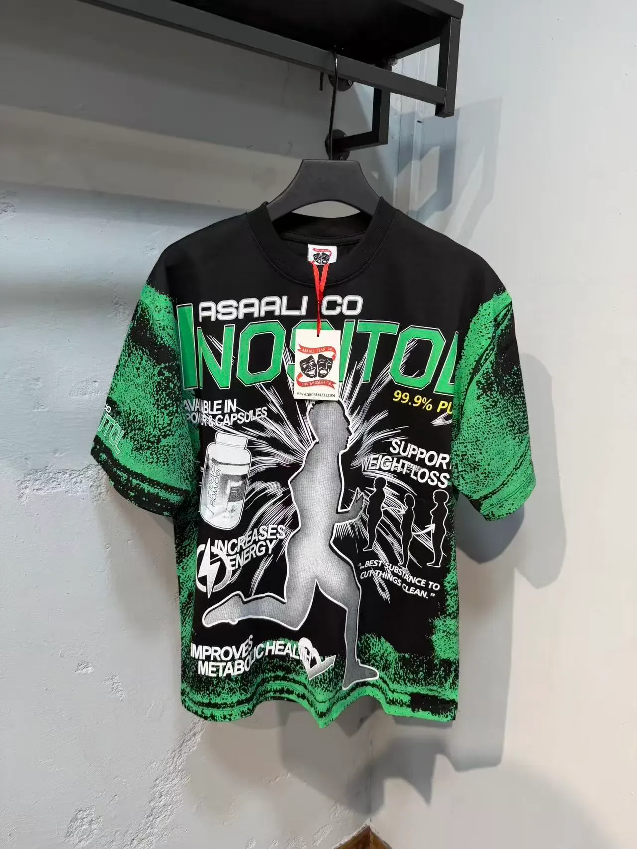 ASAALI CO NOSITOL Graphic-Print Black and Green T-Shirt 6