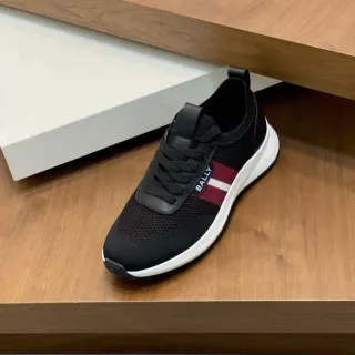 Bally حذاء رياضي أسلوب حياة أسود أحمر شبكة علوية طبقات اصطناعية
