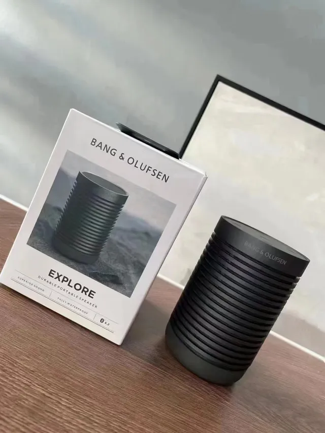Bang & Olufsen Explore काला ग्रे खुरदुरा एल्यूमिनियम बॉडी गोलाकार रूप पोर्टेबल स्पीकर 7