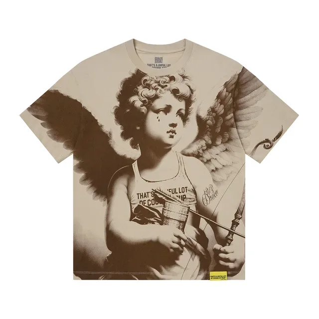 T-shirt graphique chérubin beige et marron 3